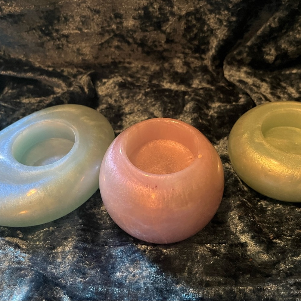 Elegant Glass Candle Holders Set - Pink, Green, and Cream